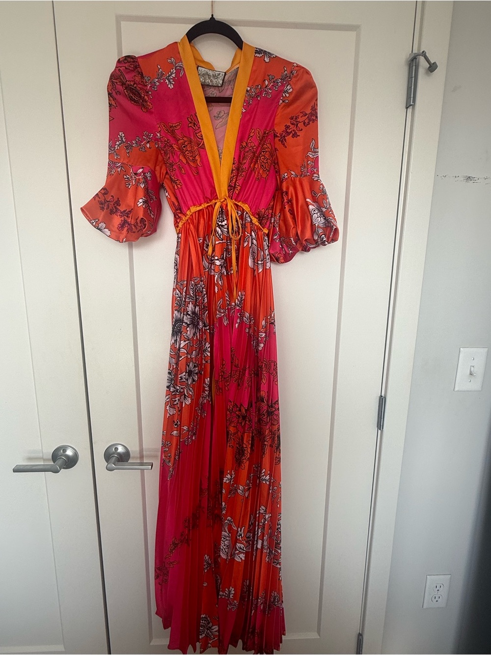 Pink & Orange Floral Pleated Maxi Dress